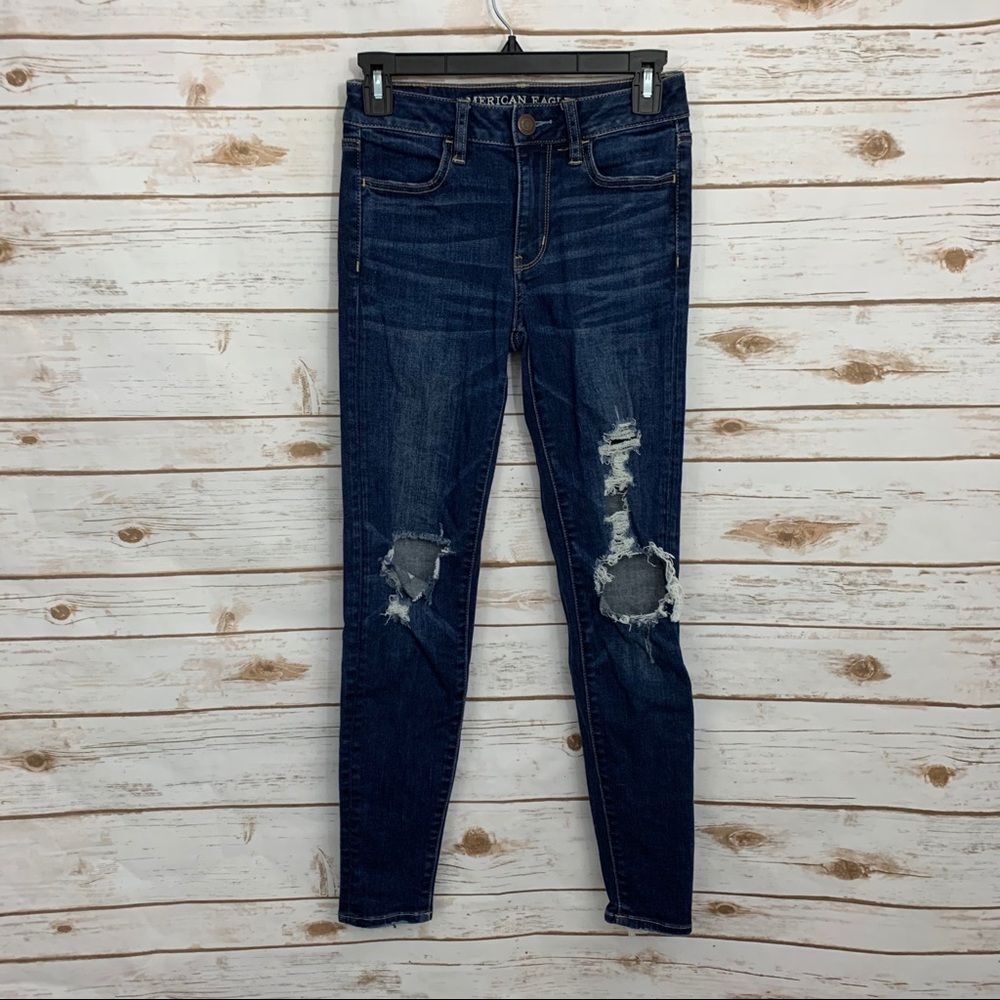 American Eagle Distressed Hi-Rise Jegging Jeans 0 Short
